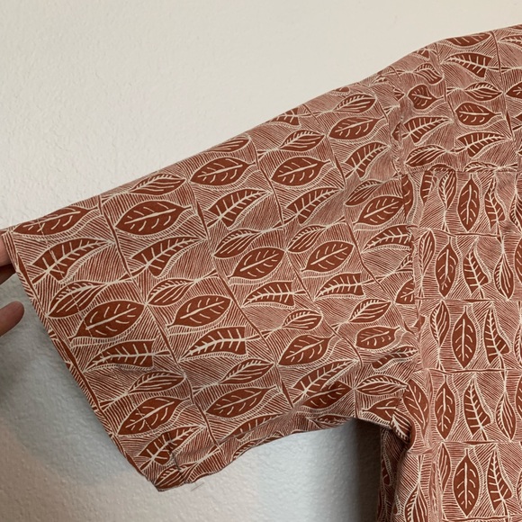 Mens | Pau Hana Hawaii Short Sleeve Button Down Orange Brown Leaf Print Shirt - Picture 8 of 8